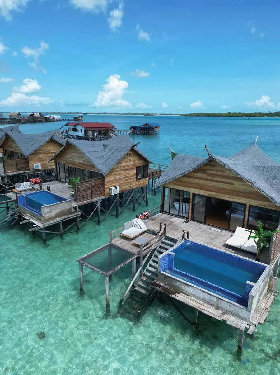 High angle drone shot of the resort in Semporna Jelly Sea Resort