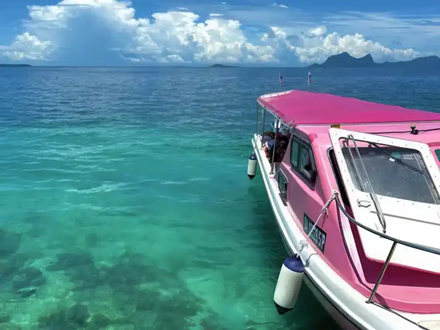 Speedboat arrival for guest transfers and island tours Jelly Sea Resort